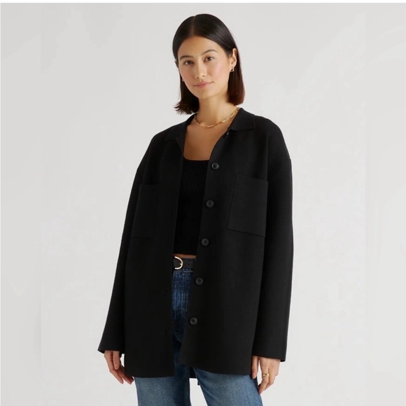 Quince Jackets & Blazers - NWT Quince Eco-Knit Milano Stitch Oversized Shirt Jacket Black Sz M